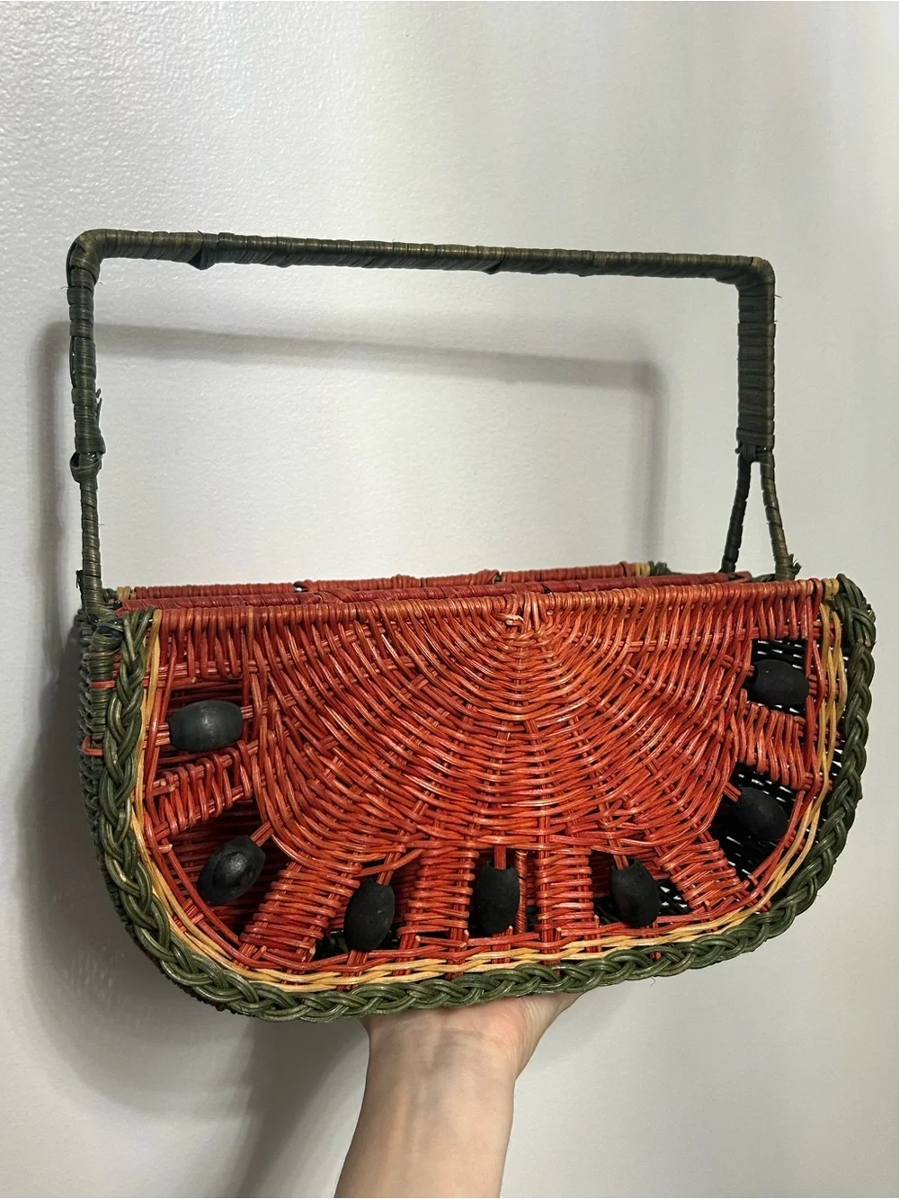 Vintage Wicker Watermelon Caddy Utensils Basket